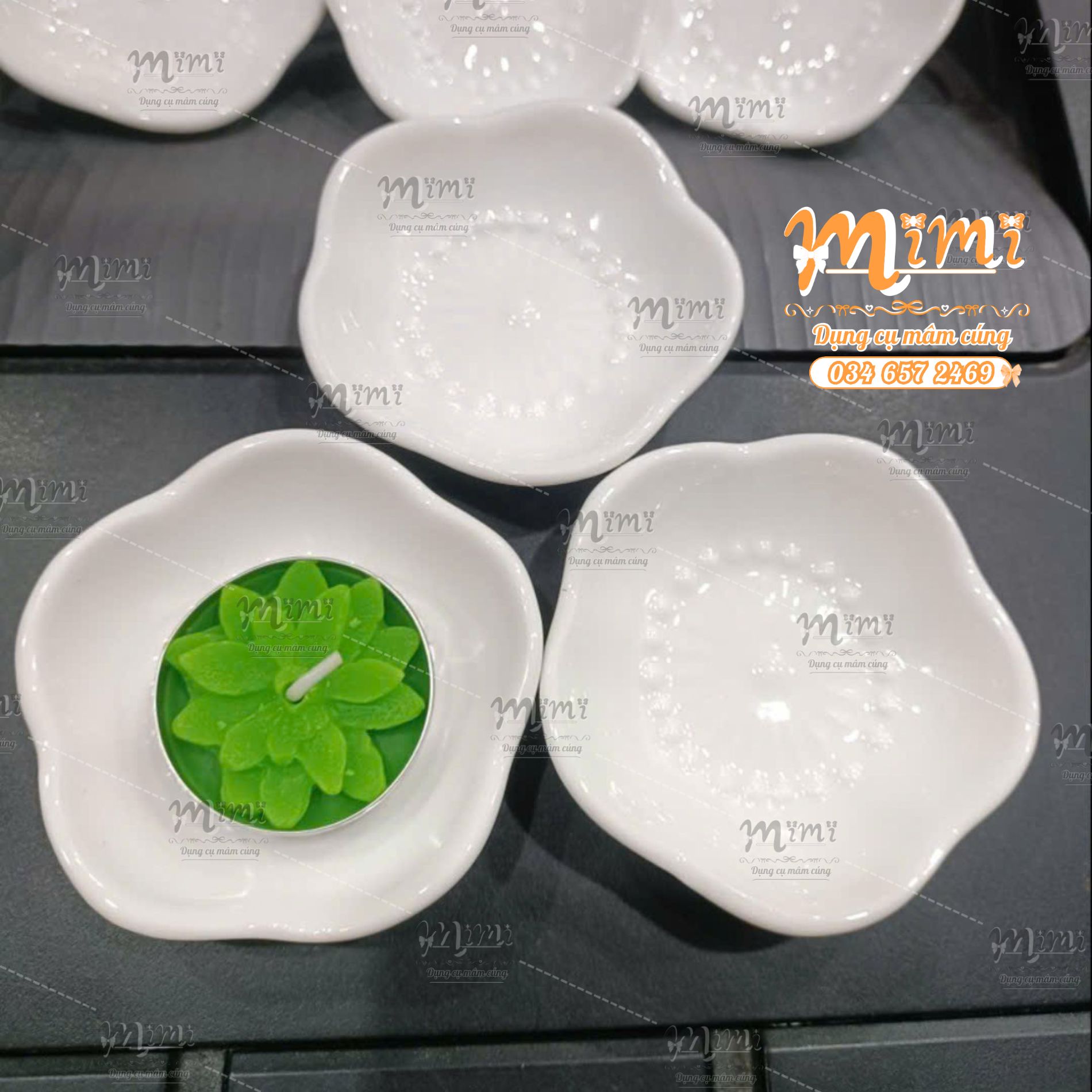 Đĩa nến sứ anh đào hoa văn nhẹ nhàng, tinh tế bày mâm cúng